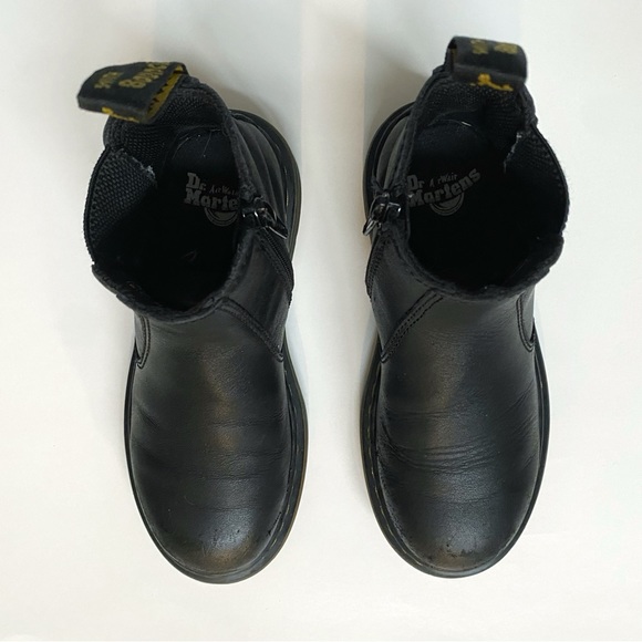 DR. MARTENS JUNIOR 2976 BLACK SOFTY T LEATHER CHELSEA ANKLE BOOTS stretchy side - Picture 6 of 11